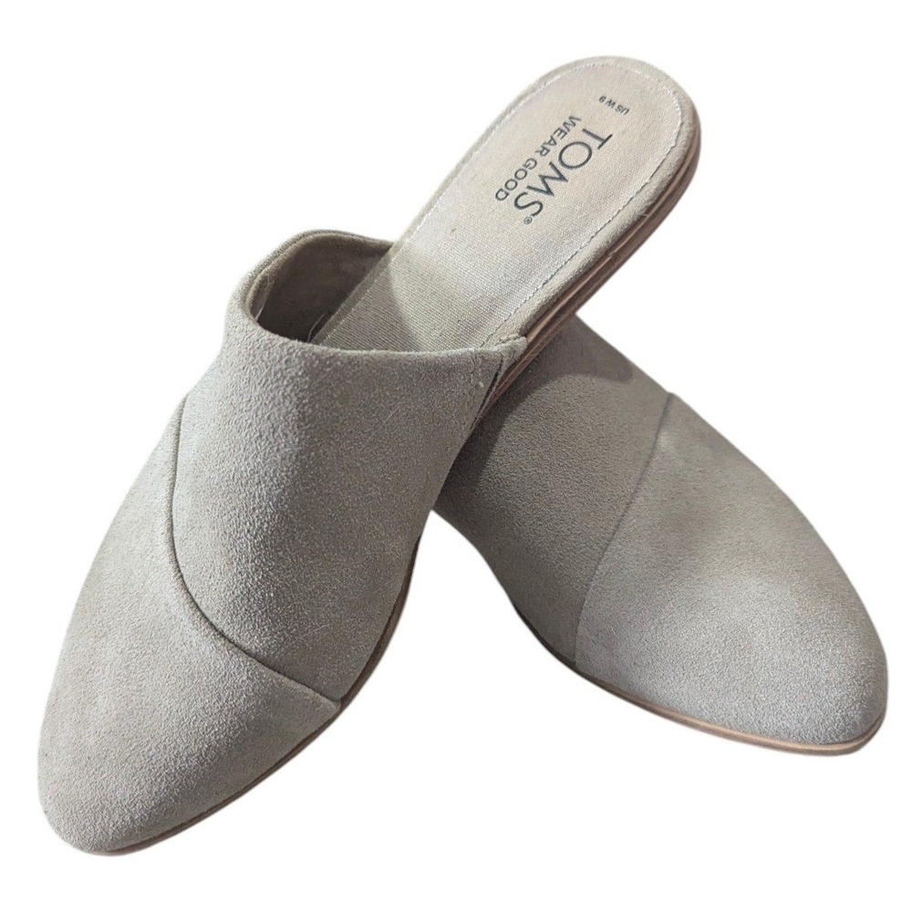 TOMS Darcy Mules Grey Suede Pointed Toe Flat Slip On Shoes Womens Size 9 Leather